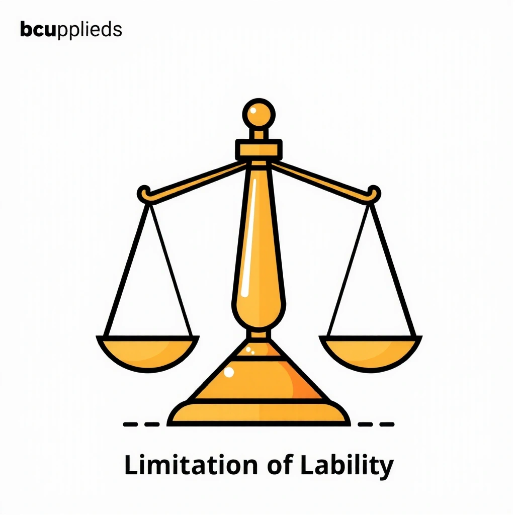 An icon depicting a legal scale balancing, symbolizing limitation of liability.